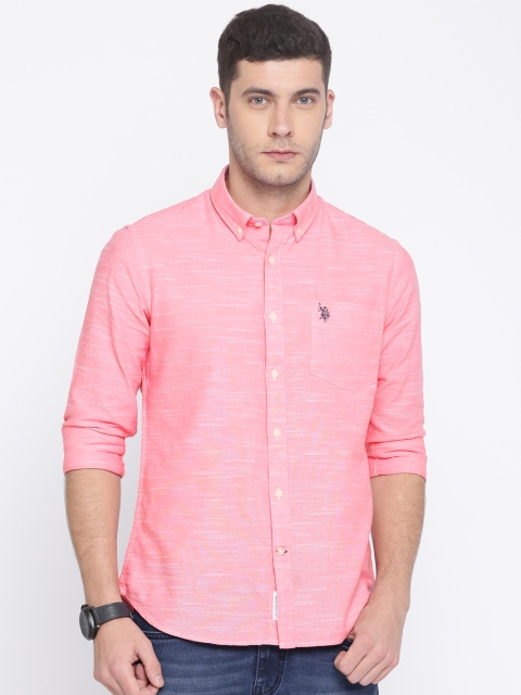 

U.S. Polo Assn. Men Pink Tailored Fit Self Design Casual Shirt