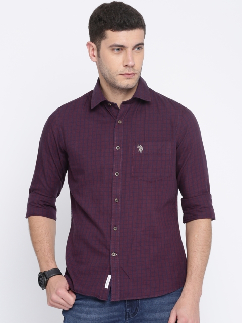

U.S. Polo Assn. Men Maroon Tailored Fit Checked Casual Shirt