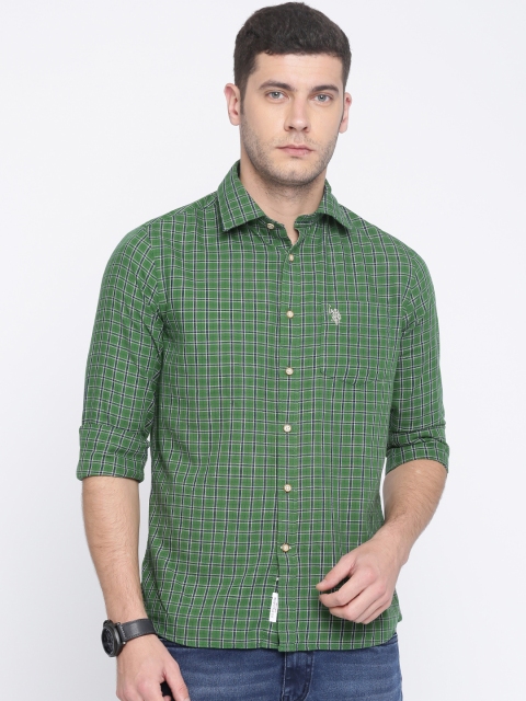 

U.S. Polo Assn. Men Green Tailored Fit Checked Casual Shirt