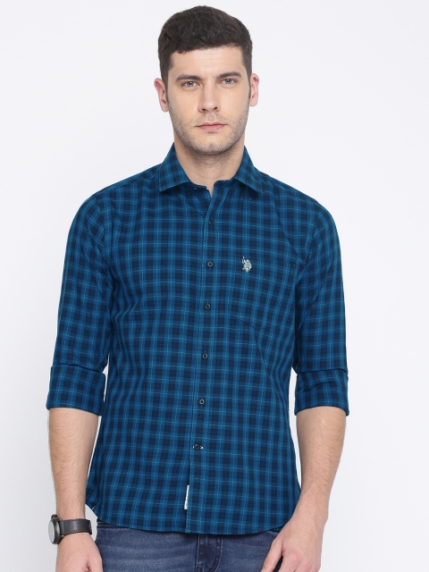 

U.S. Polo Assn. Men Blue Tailored Fit Checked Casual Shirt