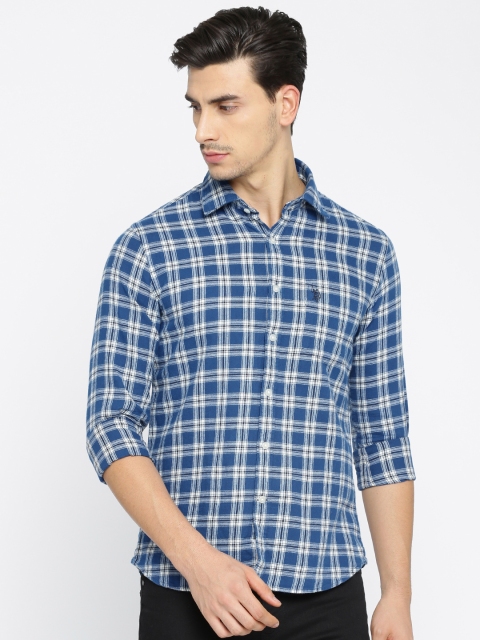 

U.S. Polo Assn. Men Blue & Off-White Tailored Fit Checked Casual Shirt