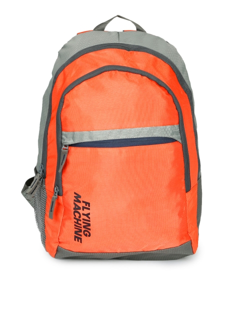 

Flying Machine Men Orange & Grey Colourblocked Backpack