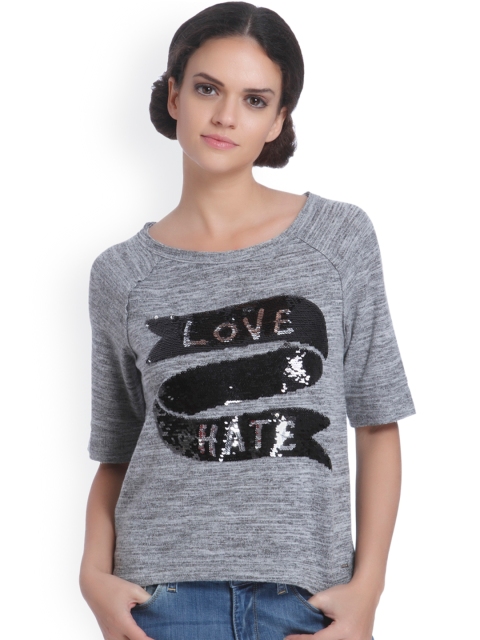 

ONLY Women Grey Self Design Top
