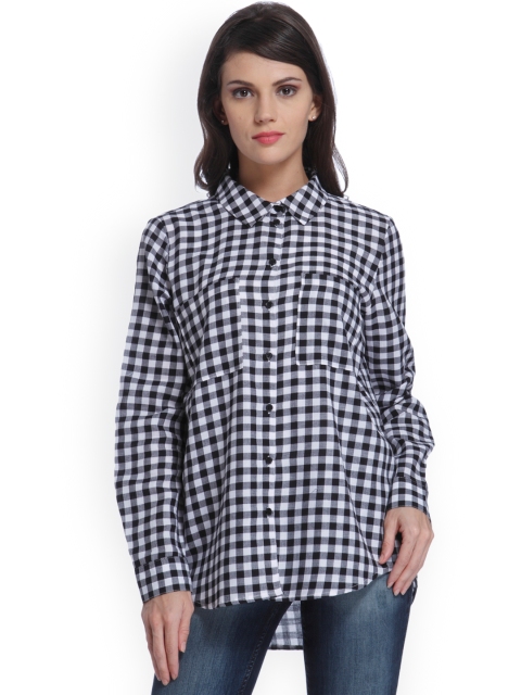 

ONLY Women Black & White Regular Fit Checked Casual Shirt