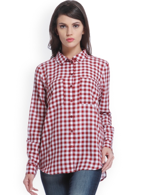 

ONLY Women Maroon & White Checked Shirt