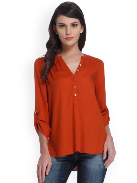 

ONLY Women Rust Red Self Design Shirt Style Top