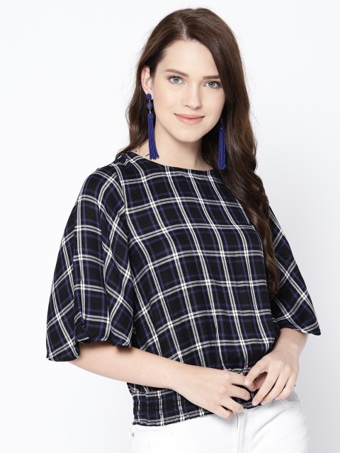 

ONLY Women Black & Off-White Checked Blouson Top
