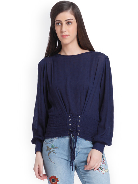 

ONLY Women Navy Solid Top, Navy blue