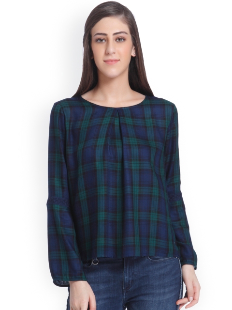 

ONLY Women Blue & Green Checked Top