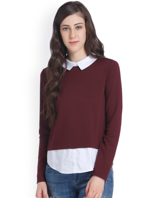 

ONLY Women Maroon Solid Shirt Style Top