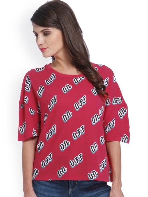

ONLY Women Pink Printed Pure Cotton T-shirt