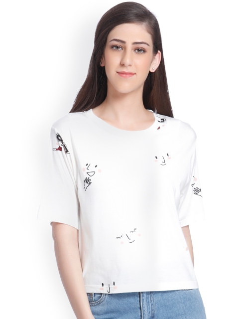 

ONLY Women White Solid Round Neck T-shirt, Off white