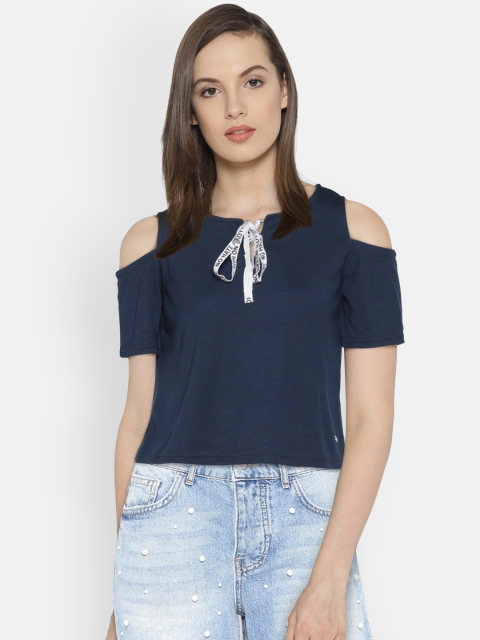 

ONLY Women Blue Solid Round Neck T-shirt, Navy blue