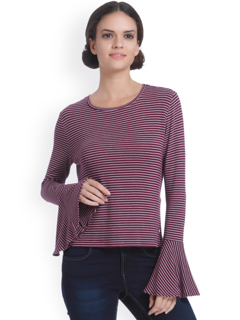 

ONLY Women Purple & White Striped T-shirt