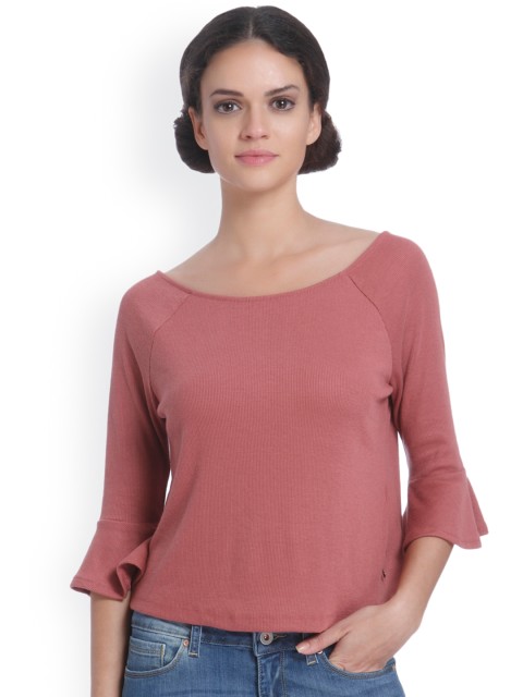

ONLY Women Dusty Pink Solid Round Neck Top