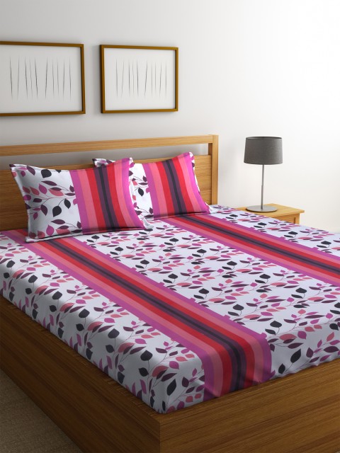 

Home Ecstasy Pink & White Cotton 144 TC Double Queen Bedsheet with 2 Pillow Covers
