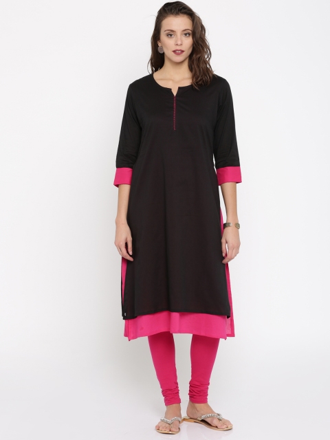 

Jashn Women Black & Pink Solid Straight Layered Kurta