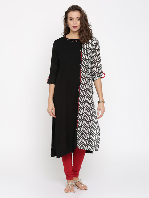 

Jashn Women Black Printed A-Line Kurta