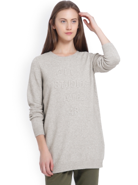 

Vero Moda Women Grey Melange Printed Pullover