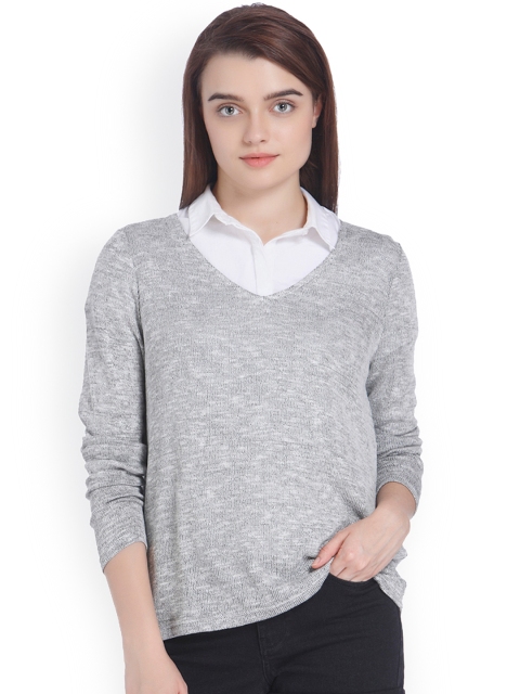 

Vero Moda Women Grey Melange Solid Pullover