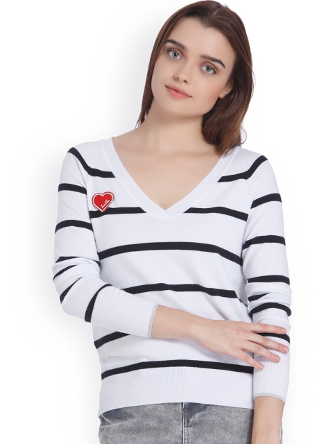 

Vero Moda Women White & Navy Striped Pullover