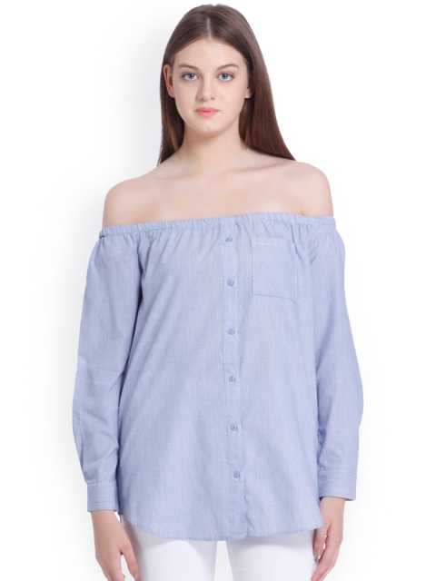 

Vero Moda Women Blue Striped Shirt Bardot Top