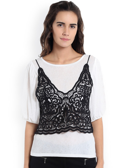 

Vero Moda Women White & Black Self Design Top