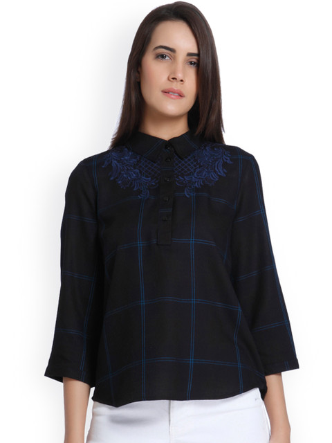 

Vero Moda Women Navy Blue Checked Shirt Style Top