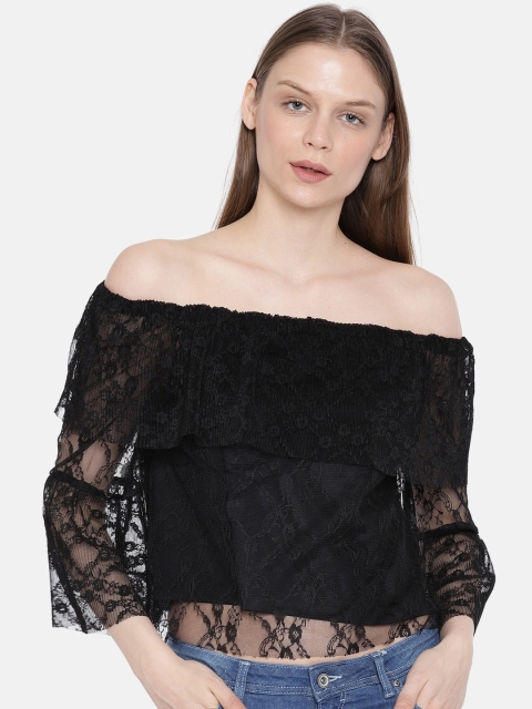 

Vero Moda Women Black Self-Design Bardot Top