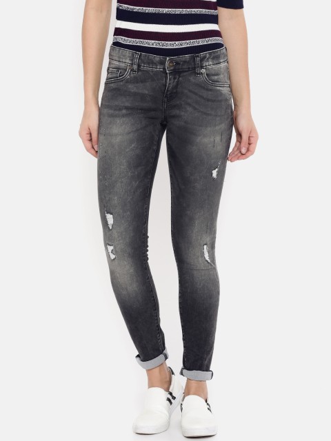 

Vero Moda Women Black Slim Fit Low-Rise Mildly Distressed Stretchable Jeans
