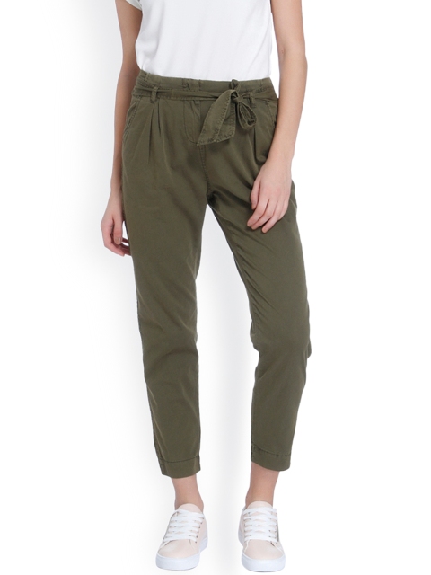 

Vero Moda Women Olive Green Classic Regular Fit Solid Peg Trousers
