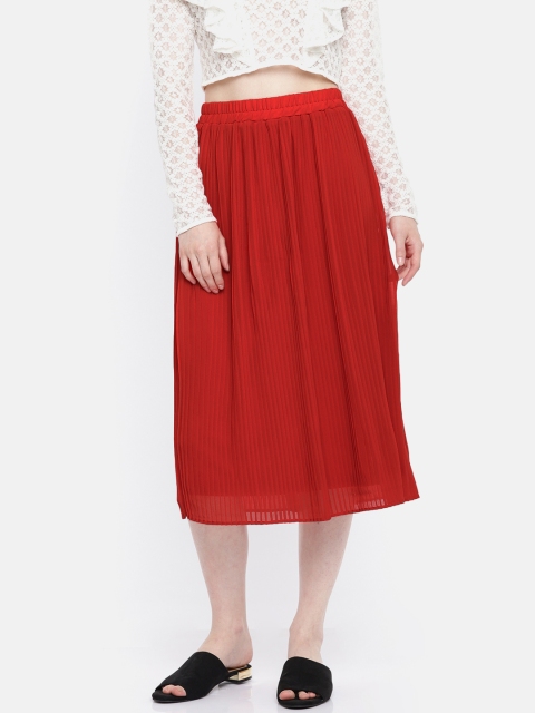 

Vero Moda Red Acordian Pleated A-Line Midi Skirt