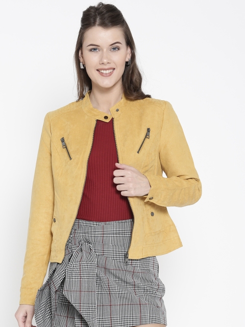 

Vero Moda Women Mustard Yellow Solid Biker Jacket