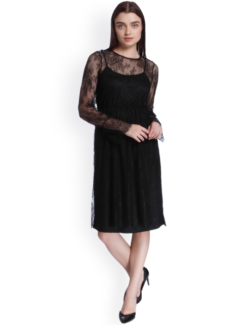 

Vero Moda Women Black Solid A-Line Lace Dress