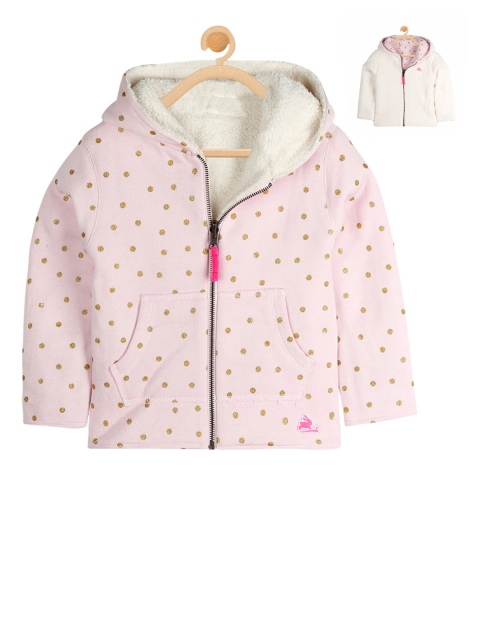 

Cherry Crumble Unisex Kids Pink & White Printed Hooded Reversible Sweatshirt