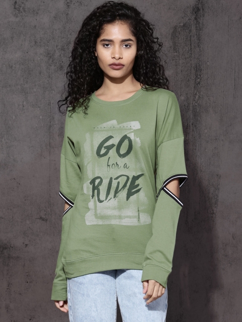 

Roadster Women Green Printed Sweatshirt