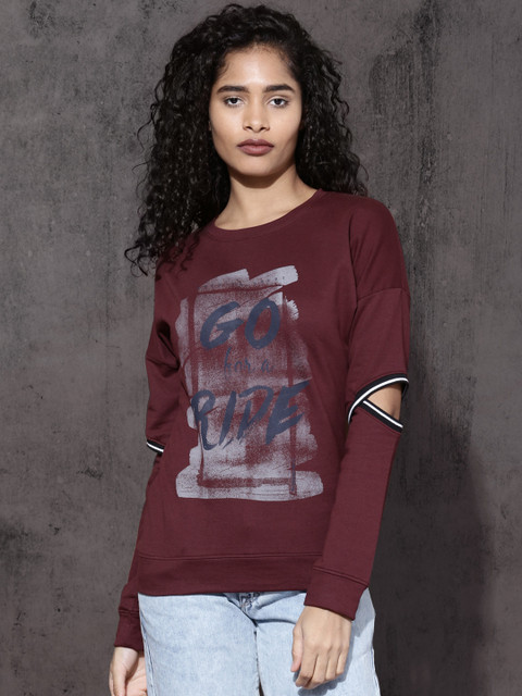 

Roadster Women Maroon Printed Sweatshirt