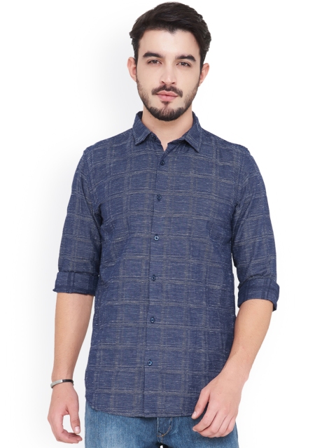 

IVOC Men Blue Slim Fit Checked Casual Shirt