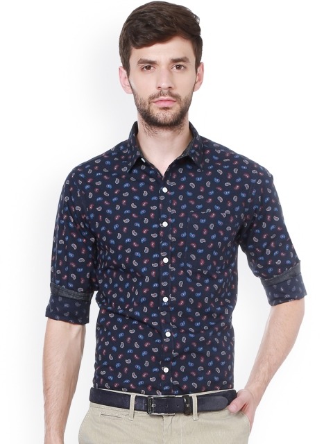

People Men Navy Blue Printed Shirt