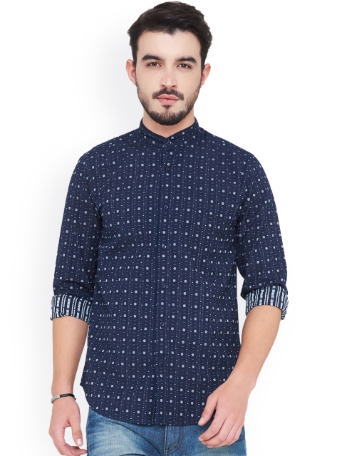

IVOC Men Navy Blue Slim Fit Printed Casual Shirt