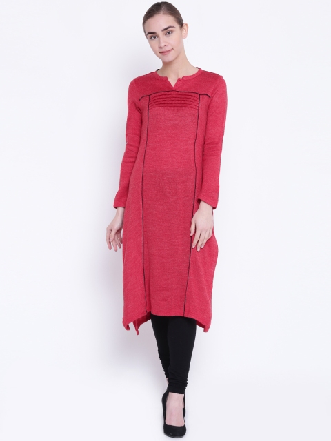 

AURELIA Women Red Solid Winter A-Line Kurta
