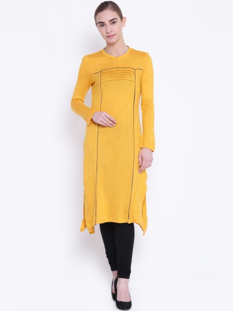 

AURELIA Women Yellow Solid Winter A-Line Kurta