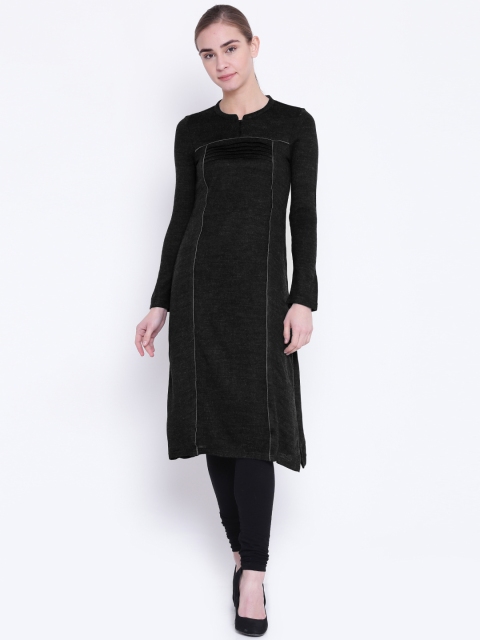 

AURELIA Women Charcoal Grey Solid Winter A-Line Kurta