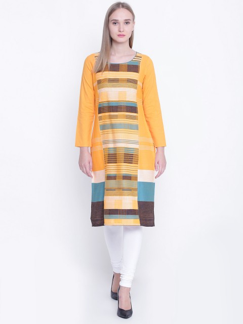 

AURELIA Women Orange Woven Design Straight Kurta