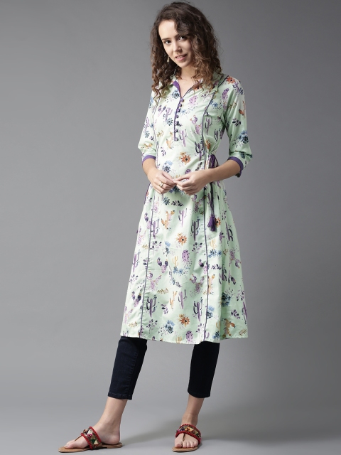 

Moda Rapido Women Green & Purple Printed A-Line Kurta