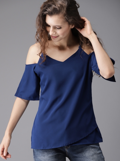 

Moda Rapido Women Navy Blue Solid A-Line Top