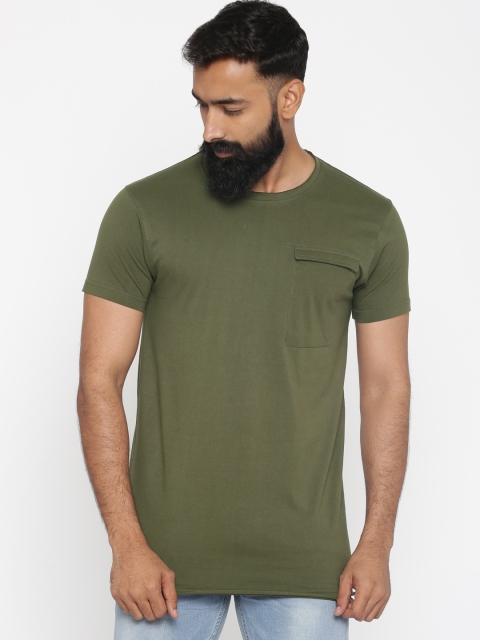 

Roadster Men Olive Green Solid Round Neck T-shirt