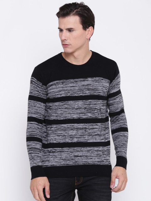 

Pepe Jeans Men Black & Grey Melange Striped Sweater