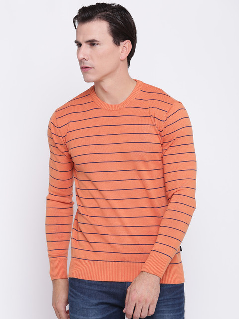 

Pepe Jeans Men Orange & Navy Striped Pullover