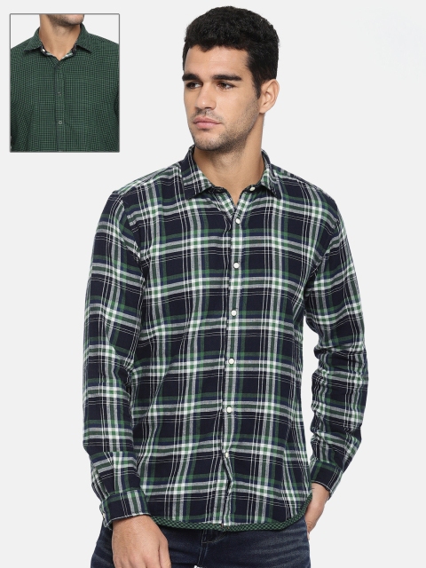 

Pepe Jeans Men Green & Navy Blue Checked Casual Reversible Shirt